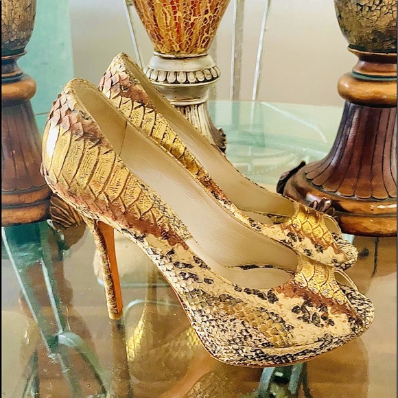 Christian Dior Python Leather Embossed Peep Toe Shoes - Picture 9 of 16